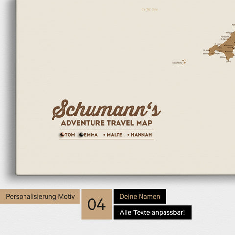 Mappa dell'Inghilterra (Gran Bretagna) e Irlanda TRAVEL® Mappa da puntine – Bronzo