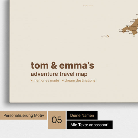 Mappa dell'Inghilterra (Gran Bretagna) e Irlanda TRAVEL® Mappa da puntine – Bronzo