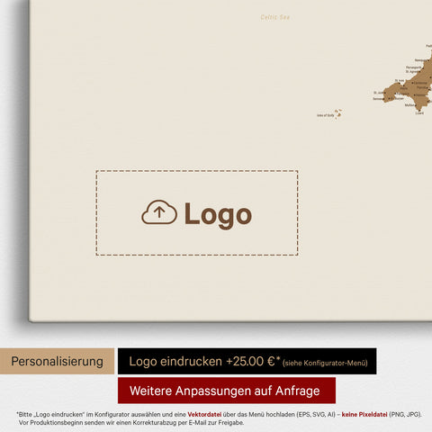 Mappa dell'Inghilterra (Gran Bretagna) e Irlanda TRAVEL® Mappa da puntine – Bronzo