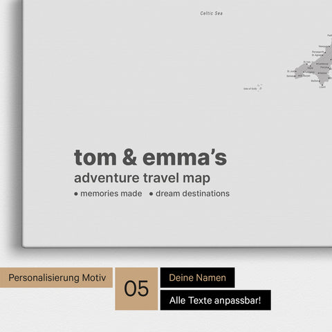 Mappa dell'Inghilterra (Gran Bretagna) e Irlanda TRAVEL® Mappa da puntine – Grigio freddo