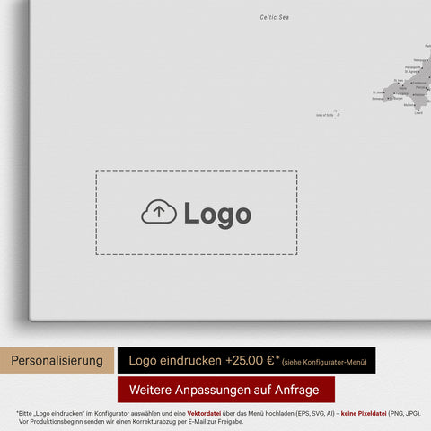 Mappa dell'Inghilterra (Gran Bretagna) e Irlanda TRAVEL® Mappa da puntine – Grigio freddo