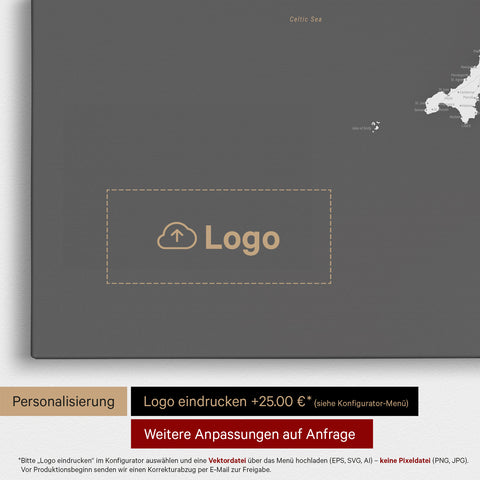 Mappa dell'Inghilterra (Gran Bretagna) e Irlanda TRAVEL® Mappa da puntine – Grigio scuro