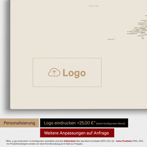 Mappa dell'Inghilterra (Gran Bretagna) e Irlanda TRAVEL® Mappa da puntine – Oro