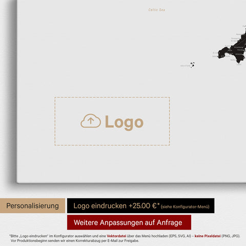 Mappa dell'Inghilterra (Gran Bretagna) e Irlanda TRAVEL® Mappa da puntine – Nero chiaro