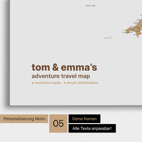 Mappa Inghilterra (Gran Bretagna) & Irlanda TRAVEL® Mappa da puntine – Multicolor Beige