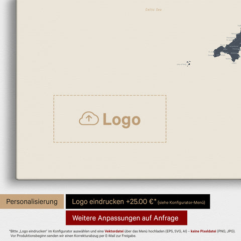 Mappa dell'Inghilterra (Gran Bretagna) e Irlanda TRAVEL® Mappa da puntine – Navy Light