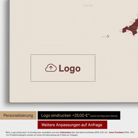 Mappa dell'Inghilterra (Gran Bretagna) e Irlanda TRAVEL® Mappa da puntine – Bordeaux rosso