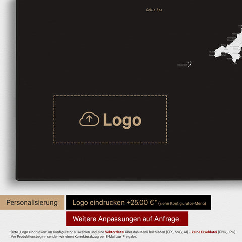 Mappa dell'Inghilterra (Gran Bretagna) e Irlanda TRAVEL® Mappa da puntine – Nero scuro