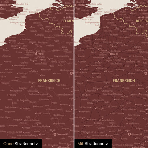 Mappa dell’Europa per puntine TRAVEL® – Bordeaux Rosso