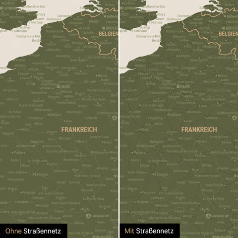 Mappa dell’Europa per puntine TRAVEL® – Olive Green