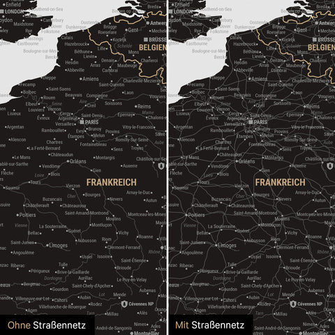 Mappa dell’Europa per puntine TRAVEL® – Light Black (Bianco-nero)