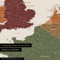 Europa Landkarte in Multicolor Vivid als Leinwand zum Pinnen zeigt einen Ausschnitt von England, Frankreich und Belgien mit vielen Details wie Nationalparks, Flüssen und zahlreichen kleinen Orten und Städten, die teilweise mit Pins markiert sind