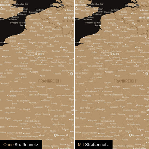 Mappa dell’Europa per puntine TRAVEL® – Sonar Black (Nero-oro)