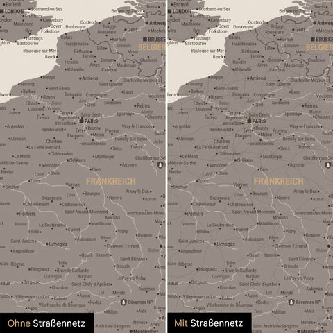 Mappa dell’Europa per puntine TRAVEL® – Warmgray (Marrone-grigio)