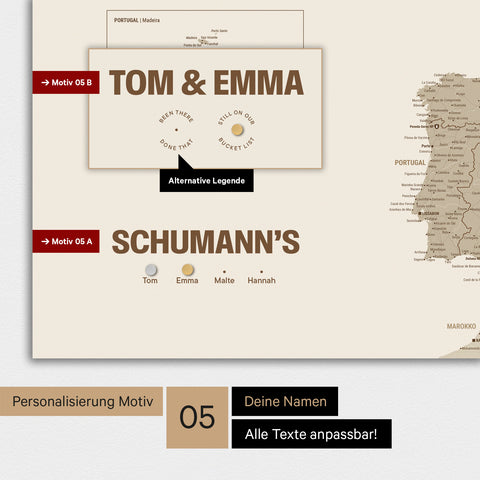 Magnetische Europa-Karte in einem modernen Design in Desert Sand (Beige) als Magnetboard mit Personalisierung als Logo mit einer Weltkugel