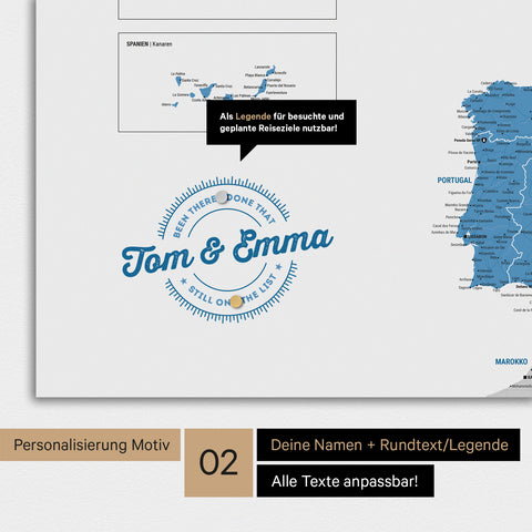 Mappa dell’Europa TRAVEL® su lavagna magnetica – Blu oceano