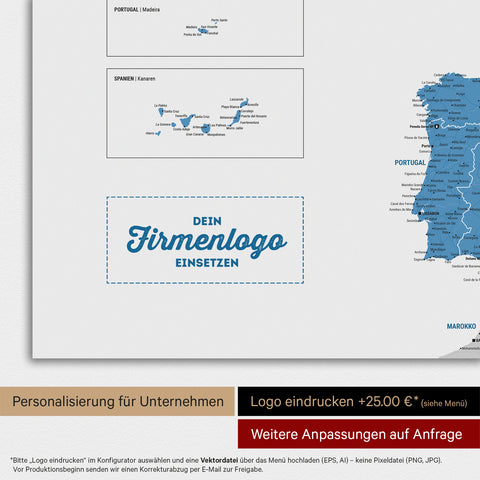 Mappa dell’Europa TRAVEL® su lavagna magnetica – Blu oceano