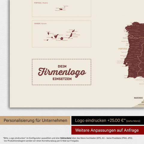Mappa dell’Europa TRAVEL® su lavagna magnetica – Rosso Bordeaux