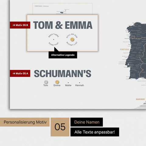 Magnetische Europa-Karte in einem modernen Design in Denim Blue als Magnetboard mit Personalisierung als Logo mit einer Weltkugel