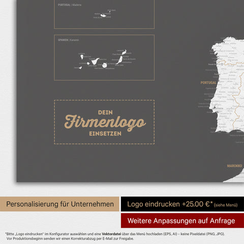 Mappa dell’Europa TRAVEL® su lavagna magnetica – Grigio scuro