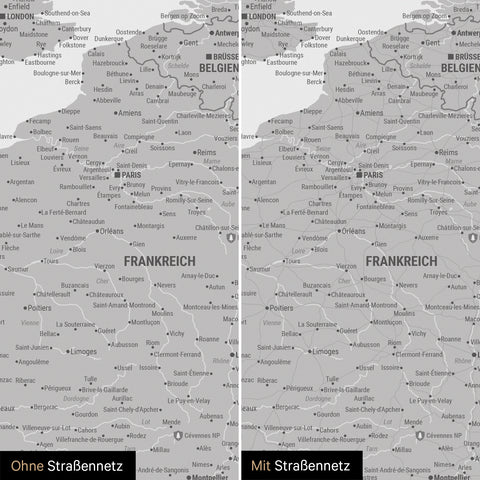 Mappa dell’Europa TRAVEL® su lavagna magnetica – Grigio freddo (Grigio chiaro)