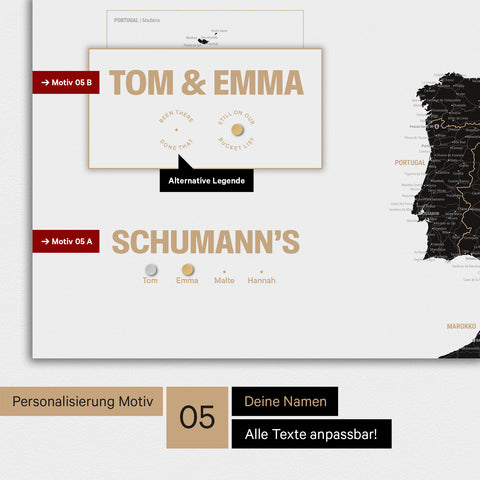 Magnetische Europa-Karte in einem modernen Design in Light Black (Weiß-Schwarz) als Magnetboard mit Personalisierung als Logo mit einer Weltkugel