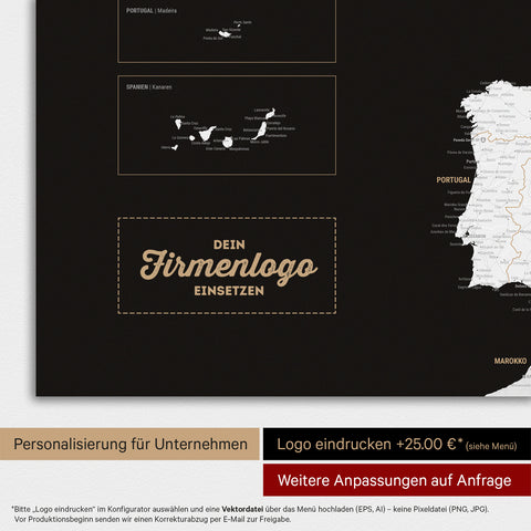 Mappa dell’Europa TRAVEL® su lavagna magnetica – Nero scuro (Bianco-nero)