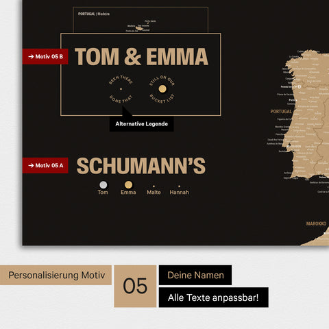 Magnetische Europa-Karte in einem modernen Design in Sonar Black als Magnetboard mit Personalisierung als Logo mit einer Weltkugel