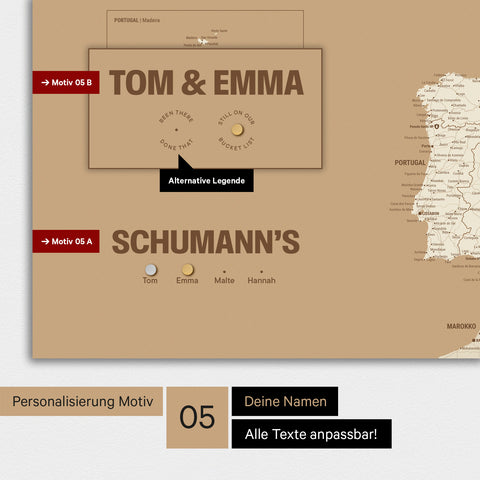 Magnetische Europa-Karte in einem modernen Design in Treasure Gold als Magnetboard mit Personalisierung als Logo mit einer Weltkugel