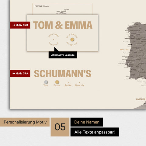 Magnetische Europa-Karte in einem modernen Design in Warmgray (Braun-Grau) als Magnetboard mit Personalisierung als Logo mit einer Weltkugel
