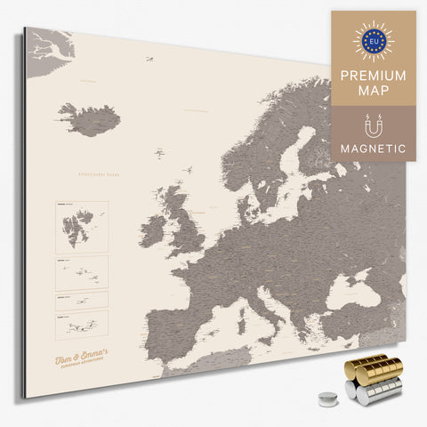 Mappa dell’Europa TRAVEL® su lavagna magnetica – Grigio caldo (Marrone-grigio)