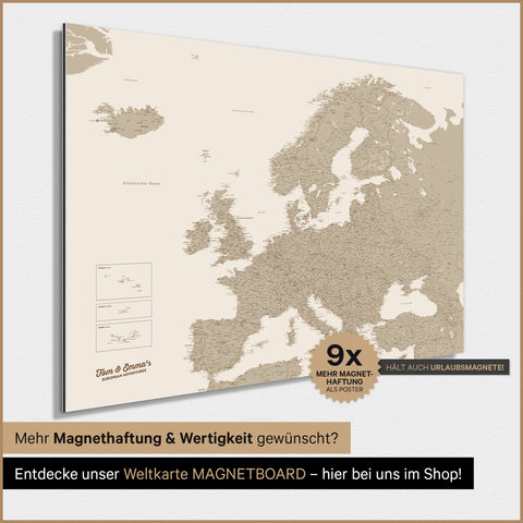Mappa dell’Europa TRAVEL® poster magnetico – Sabbia del deserto (Beige)