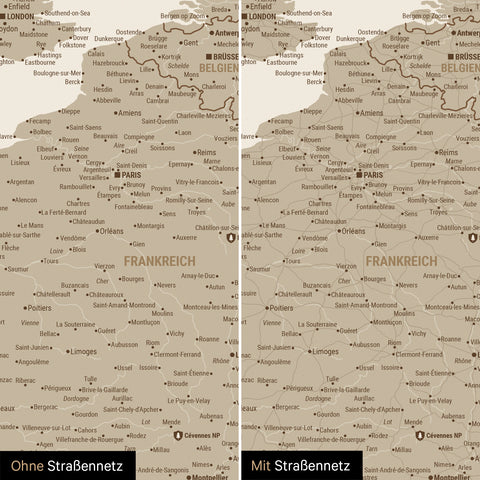 Mappa dell’Europa TRAVEL® poster magnetico – Sabbia del deserto (Beige)