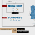 Magnetische Europa-Karte in einem modernen Design in Blau als Magnet-Poster mit Personalisierung als Logo mit einer Weltkugel