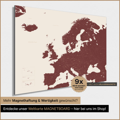 Mappa dell’Europa TRAVEL® poster magnetico – Rosso Bordeaux