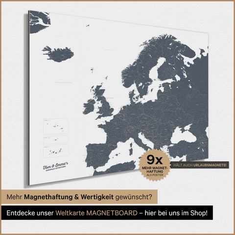 Mappa dell’Europa TRAVEL® poster magnetico – Denim Blue