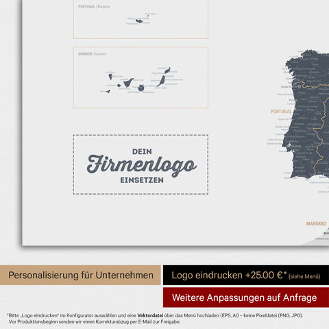 Mappa dell’Europa TRAVEL® poster magnetico – Denim Blue