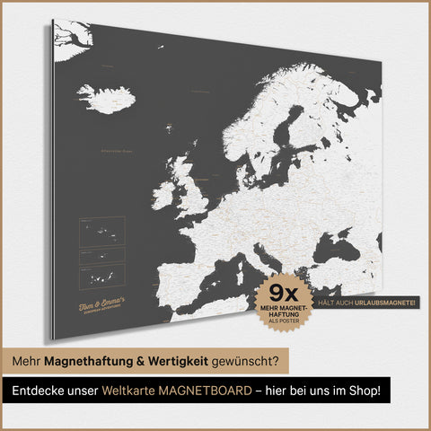 Mappa dell’Europa TRAVEL® poster magnetico – Grigio scuro