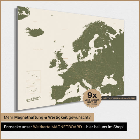 Mappa dell’Europa TRAVEL® poster magnetico – Olive Green