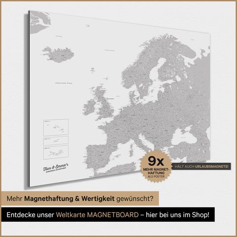 Mappa dell’Europa TRAVEL® poster magnetico – Grigio freddo (Grigio chiaro)