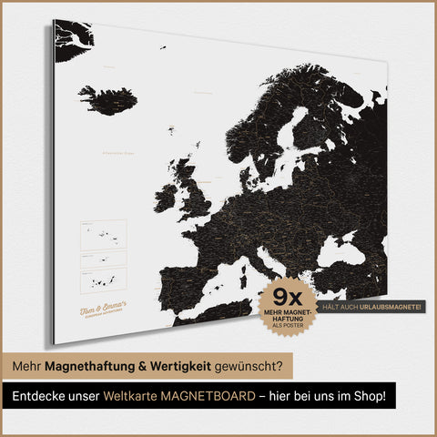 Mappa dell’Europa TRAVEL® poster magnetico – Light Black