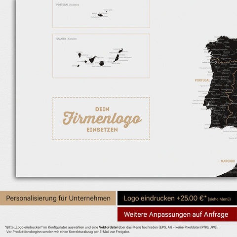 Mappa dell’Europa TRAVEL® poster magnetico – Light Black