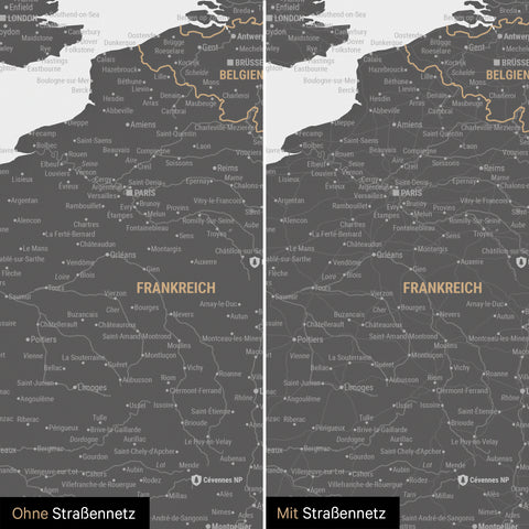 Neutrale und schlichte Ausführung einer Europakarte als Magnet-Poster in Light Gray