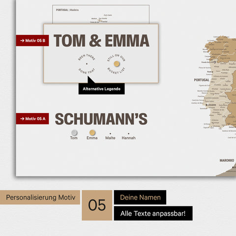 Magnetische Europa-Karte in einem modernen Design in Multicolor Beige als Magnet-Poster mit Personalisierung als Logo mit einer Weltkugel