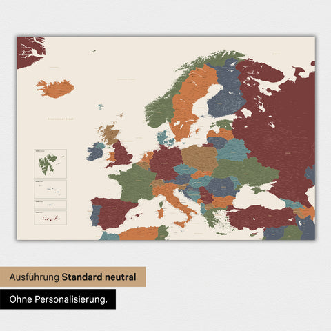 Neutrale und schlichte Ausführung einer Europakarte als Magnet-Poster in Multicolor Vivid