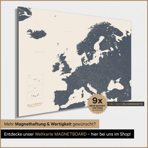 Mappa dell’Europa TRAVEL® poster magnetico – Navy Light