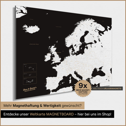 Mappa dell’Europa TRAVEL® poster magnetico – Nero scuro (Bianco-nero)