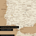 Ausschnitt einer Europakarte als Magnetposter in Treasure Gold zeigt einen Ausschnitt von England, Frankreich und Belgien