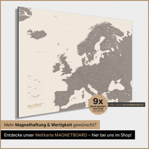 Mappa dell’Europa TRAVEL® poster magnetico – Grigio caldo (Marrone-grigio)