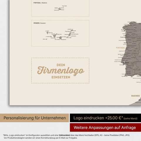 Mappa dell’Europa TRAVEL® poster magnetico – Grigio caldo (Marrone-grigio)